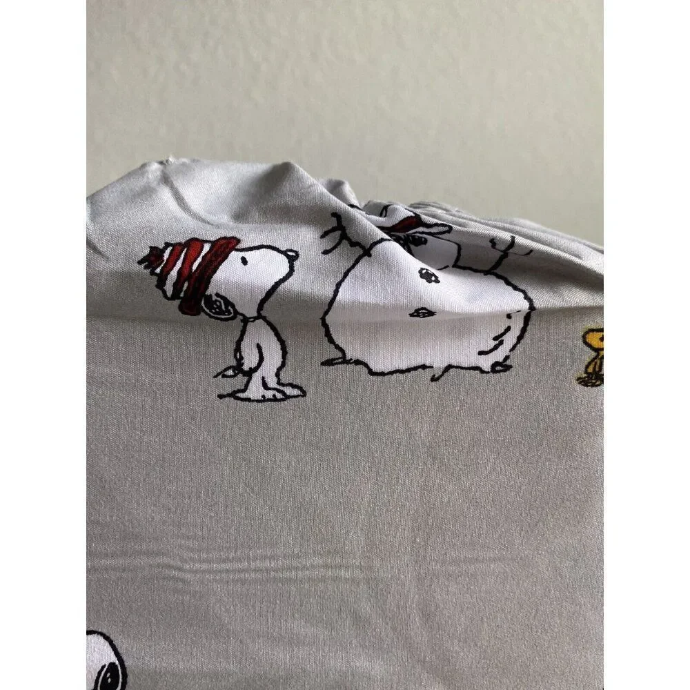 Peanuts‎ Snoopy Woodstock QUEEN SIZE Sheet Set Christmas Snowman Winter Grey NEW